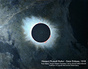 A rendering of a solar eclipse. The caption on the rendering reads: "Howard Russell Butler - Solar Eclipse, 1918 From Baker, Oregon Eclipse Expedition, led by Samuel Alfred Mitchell Collection of Leander McCormick Observatory"